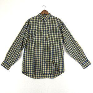 Eddie Bauer Mens Size Large Tall Blue Yellow Plaid Long Sleeve Button Down Shirt